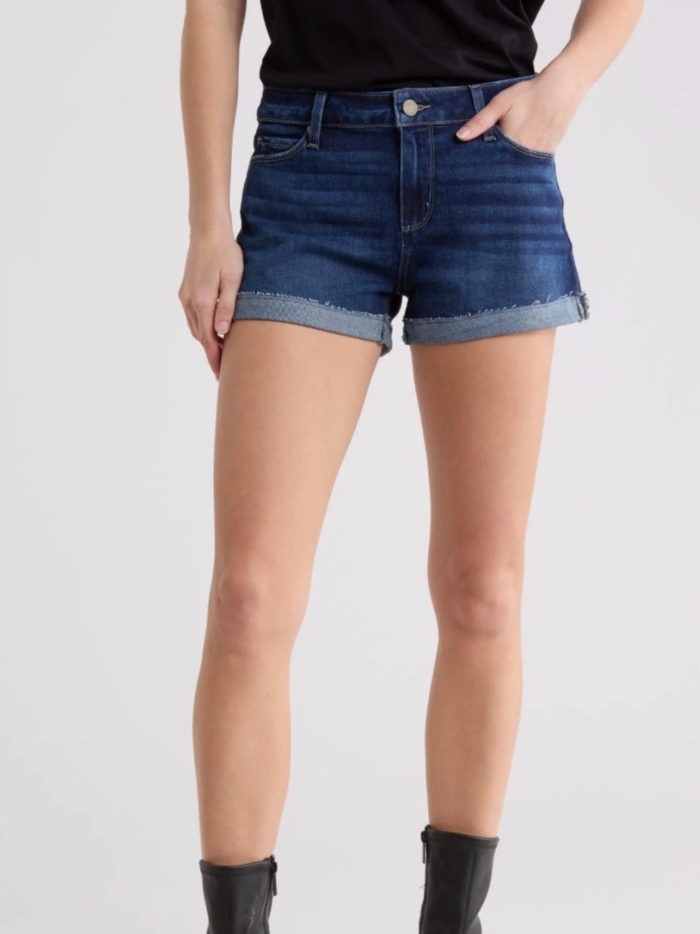 PAIGE Dark Blue Rolled-Hem Denim Shorts